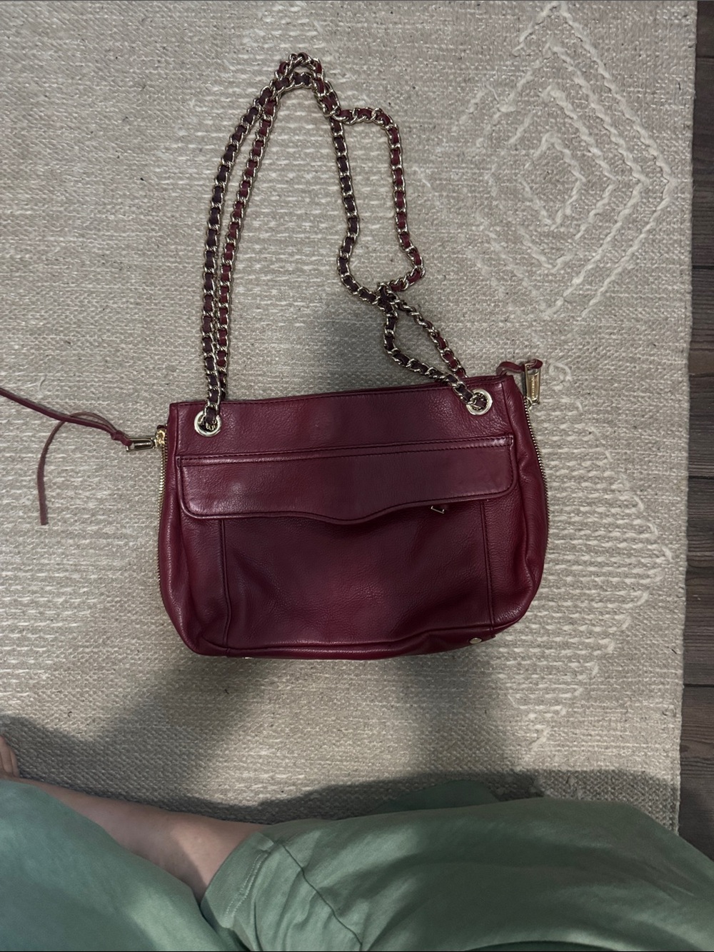 Rebecca Minkoff Burgundy Leather Shoulder Bag with Chain Strap